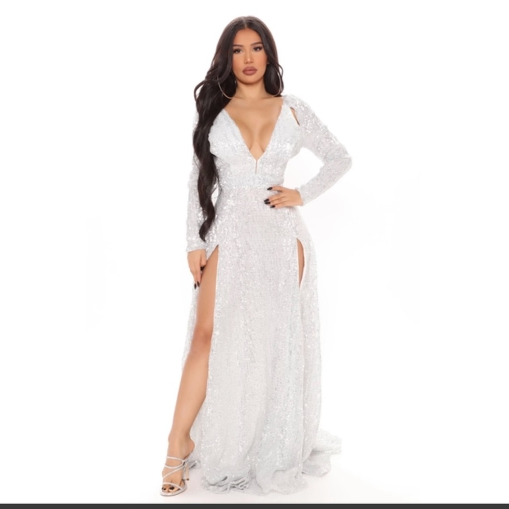 Maxi formal white sequin dress
